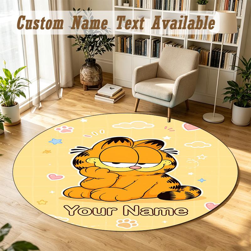 Round Rug Custom NameGarfield Pattern Non Slip Carpet Home Floor Decor
