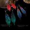 Diamond-set geometric feather fringed earrings European and American niche high-end ear hooks fashion personality versatile earrings women
