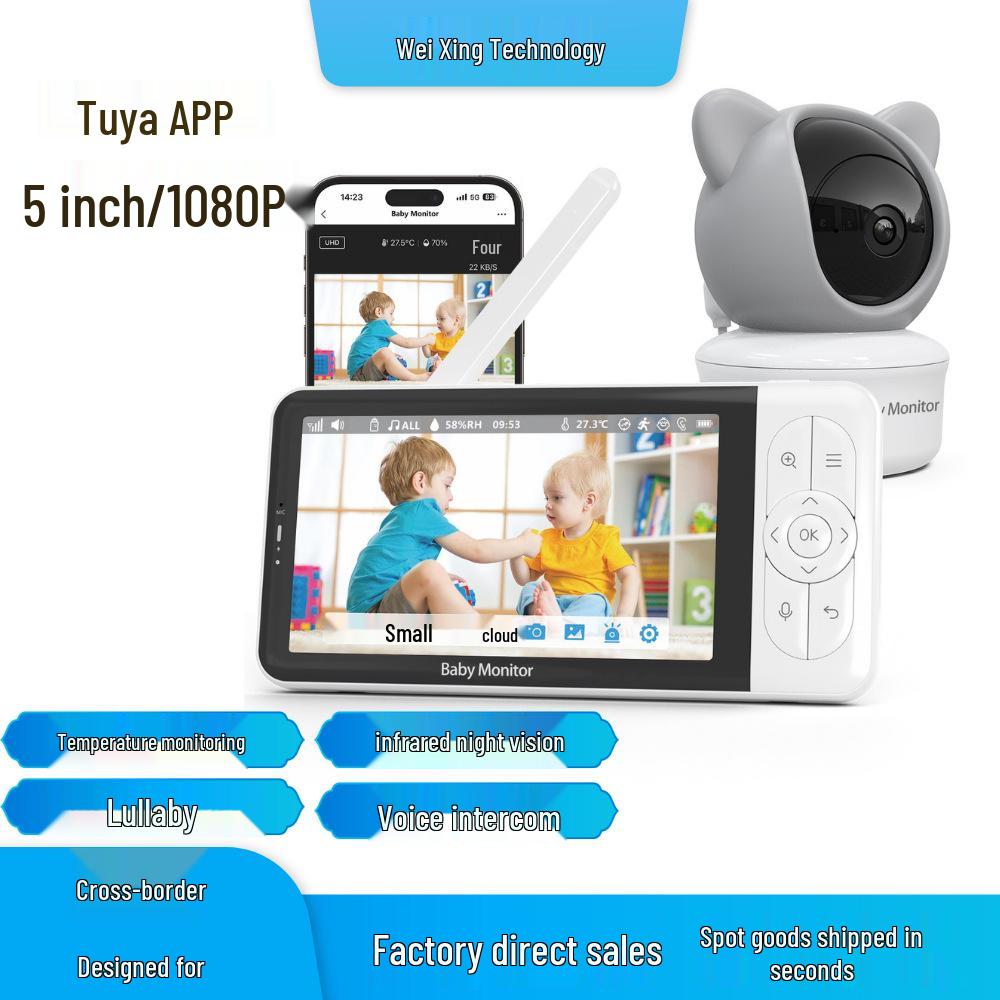 Tuya 5-Inch Baby Monitor with Two-Way Intercom & Mobile Remote Access Baby 6T