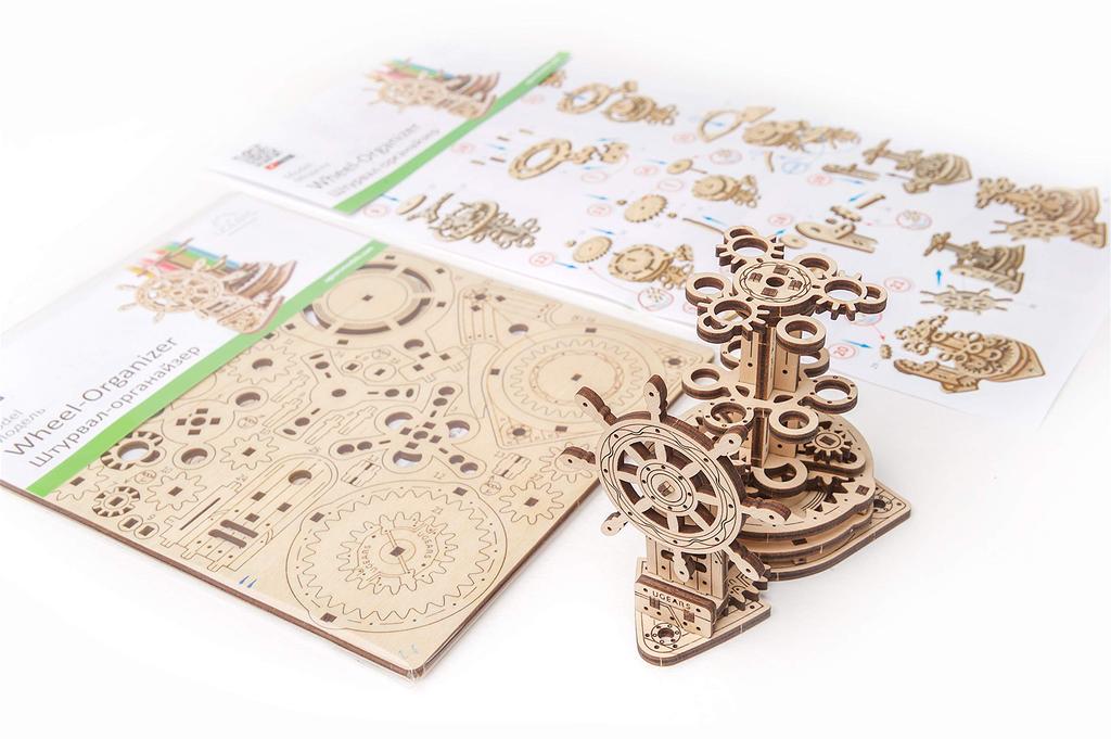 Ugears Wooden DIY Building Toy for Imagination and 70074 Wheel-Organizer, Blocks, Puzzle, Creativity,