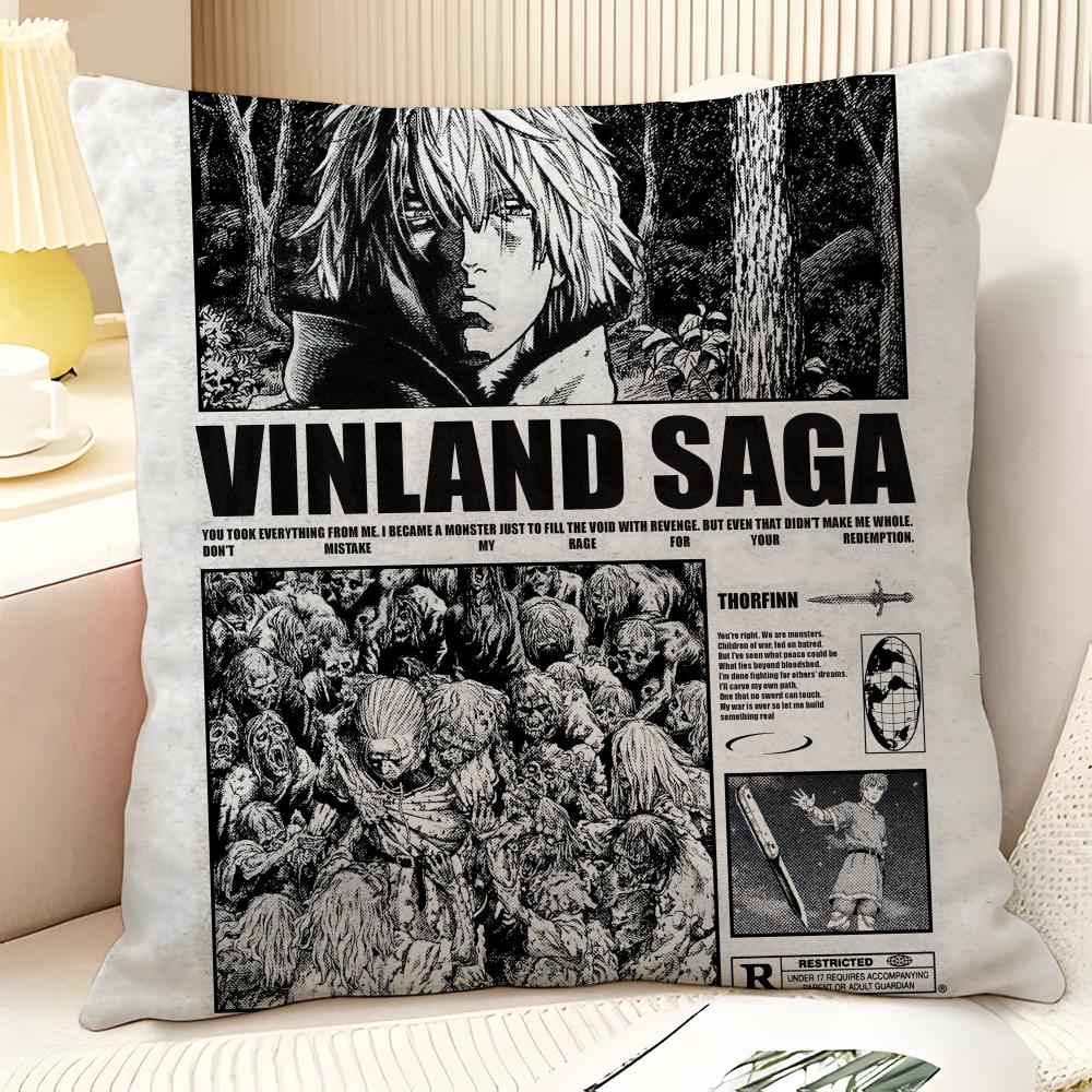 Cartoon Comic V-Vinland Sagapc 2 Pillow Case Natural Linen Organic Fabric Double-Sided Printing Sofa Home Decor Gift Pillow Case