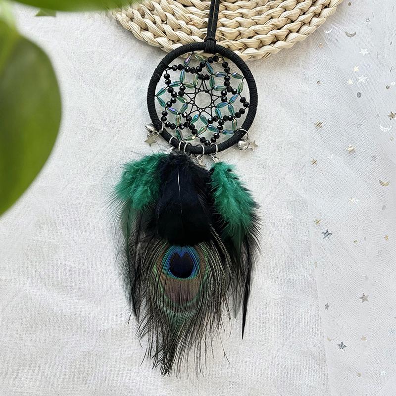 

Vintage Peacock Feathers Dream Catcher Car Hanging Ornaments Handmade Wind Chimes Home Decorations Bedroom Pendants For Gifts зелений