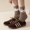 Retro Mid-Calf Women's Socks with Cartoon Bear Embroidery, Perfect for Autumn/Winter College Style