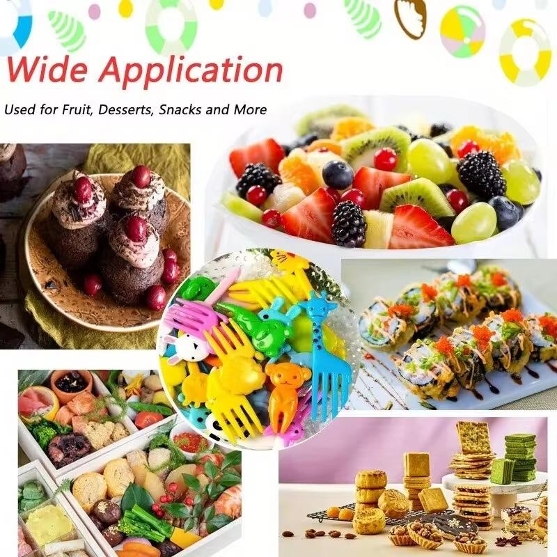 30 Pcs Random Animal Food Forks, Reusable Cute and Funny Cartoon Animal Fruit Food Toothpicks, Fruit Salad Forks, Bento Box Acce