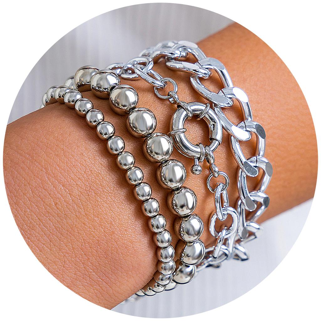 Exaggerated Punk Multi-layer Chain Stacked Jewelry Temperament Niche Geometric Ball Personalized Bracelet Bracelet