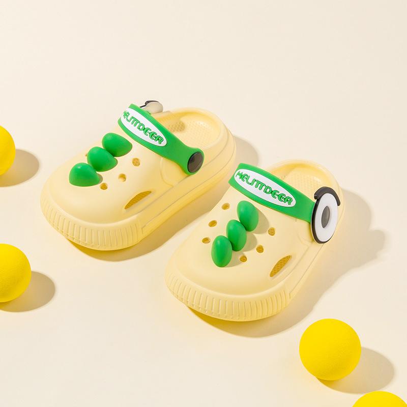 

Новые летние милые детские тапочки с героями мультфильмов, домашние и уличные дышащие мягкие подошвы для маленьких мальчиков с динозавром, обувь с отверстиями 220 жёлтый