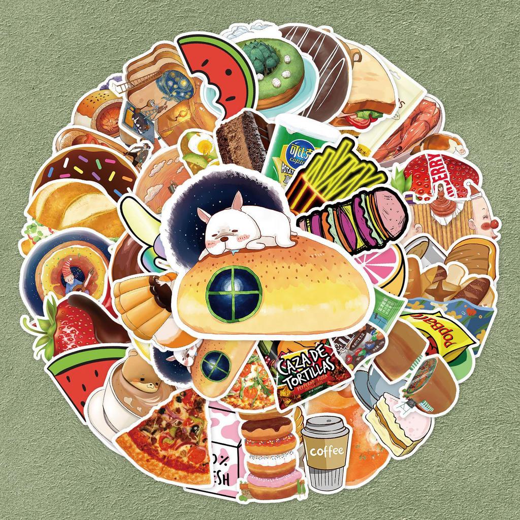 50 Cute Cartoon Food Stickers - Waterproof, Perfect for DIY Journals, Phone Cases & Milk Tea Cup Decoration