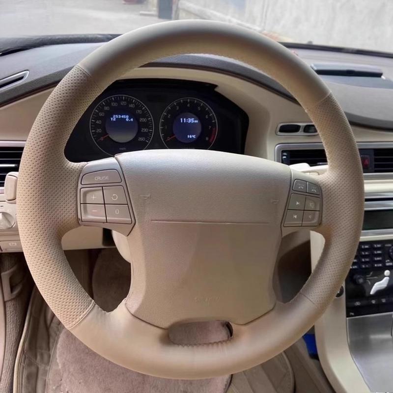 

Для Volvo S80 2006-2009 XC70 2007-2010 V70 2009 Бежевая Ручная прошивка Нескользящая Кожаная Накладка на Руль Автомобиля 1