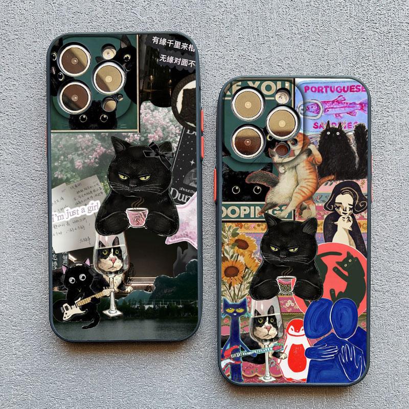 Artistic Image Stitching Black Cat Phone Case For iPhone 14 13 12 Mini 11 Pro Max 16 15 Pro Max Plus XS XR X 7 8 SE2 Back Covers