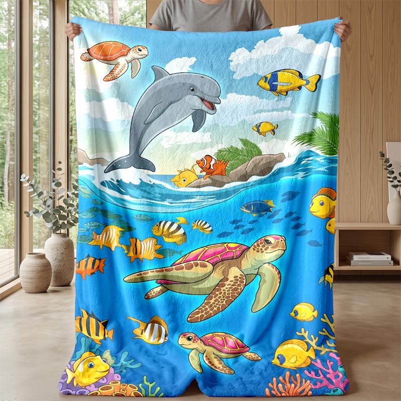 Ocean Life Adventure 18 Theme Blanket Lightweight Warm Flannel Blanket Decorative Throw Blanket for Home Decoration
