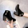2025 new personalized versatile high-heeled short boots spring and autumn bare boots Martin boots women's British style boots black light brown