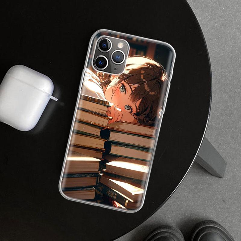 Read Books illustration Reading Phone Case Cover for iPhone 11 12 13 Mini 14 15 Plus 16 Pro Max 17 Air 7 8 + SE Art Customized F