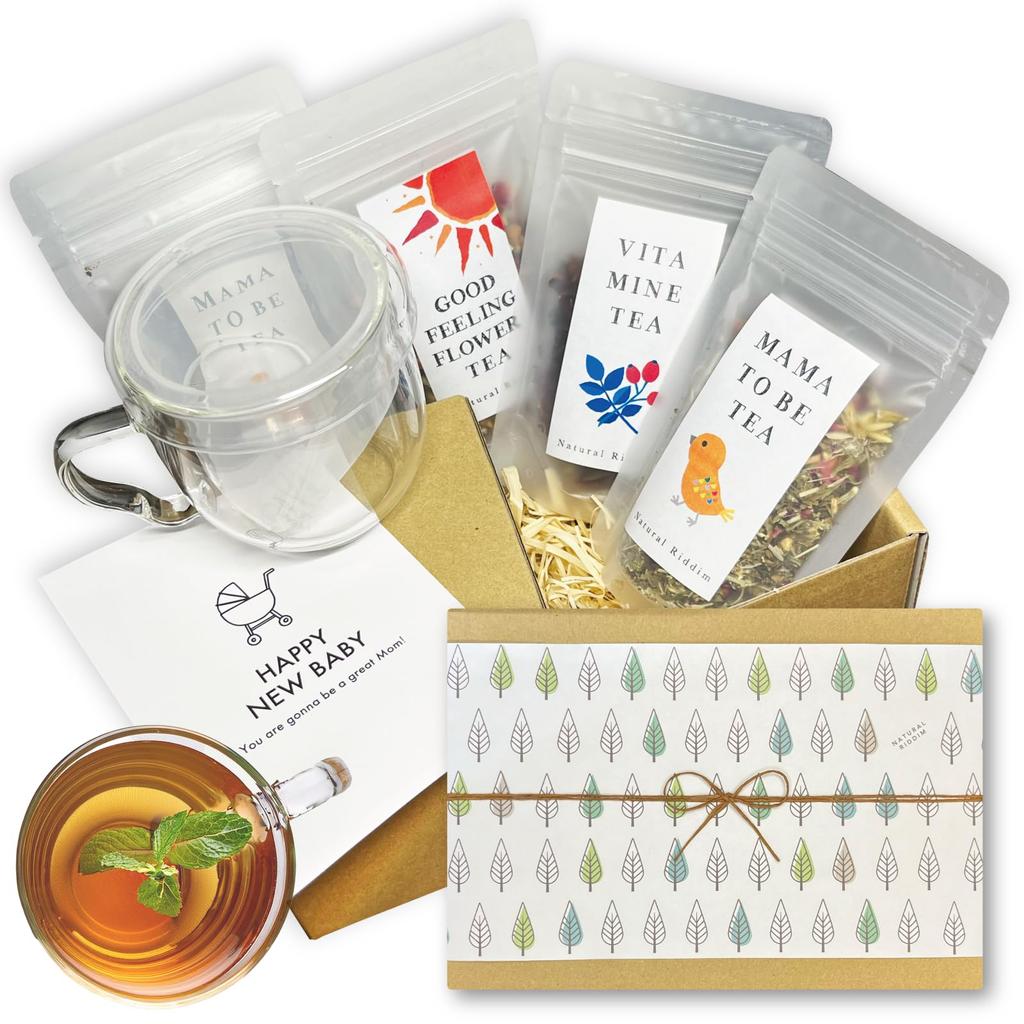 Baby Gift Blended Herbal Tea Set for Mothers After Giving Birth Glass Mug with Tea Strainer for Mothers NATURAL RIDDIM