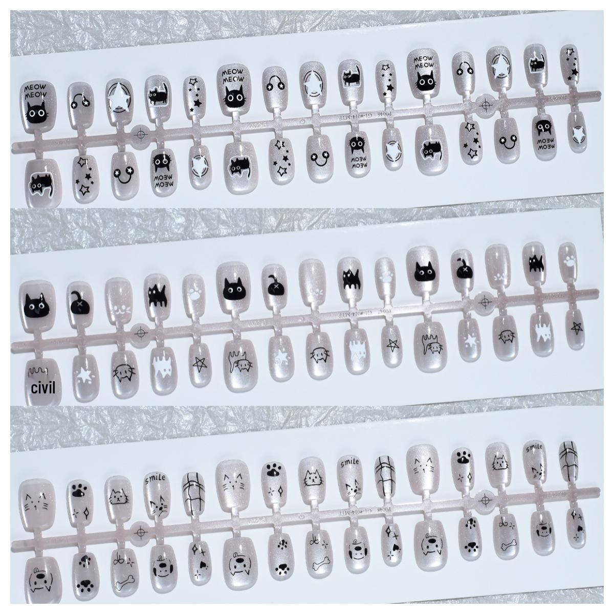 

30-Piece Kit: Ultra Short, Cartoon Kitten & Puppy Press-On Nails – XS/S/M