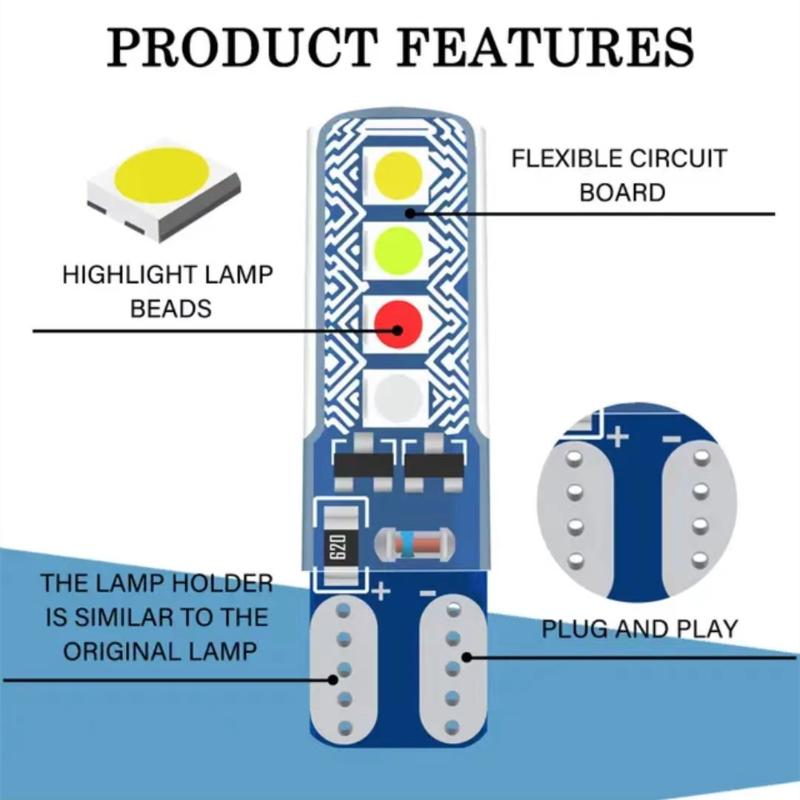 10Pcs Car License Plate Light Rgb T10 3030 8Smd Led Strobe Flash Light Led W5W/194 Clearance Lights Side Marker Parking Lamp