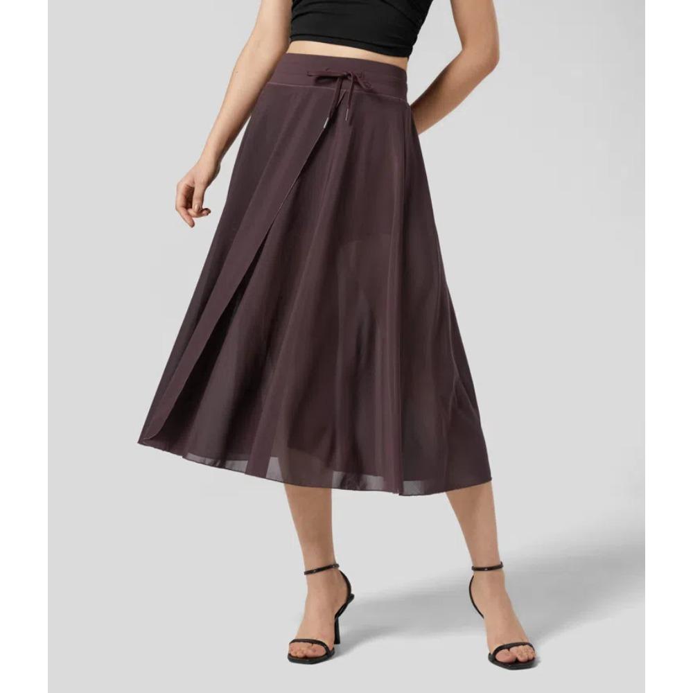 Women s Elastic Waist A Line Midi Skirt Flowy Chiffon Casual Sheer Skort S