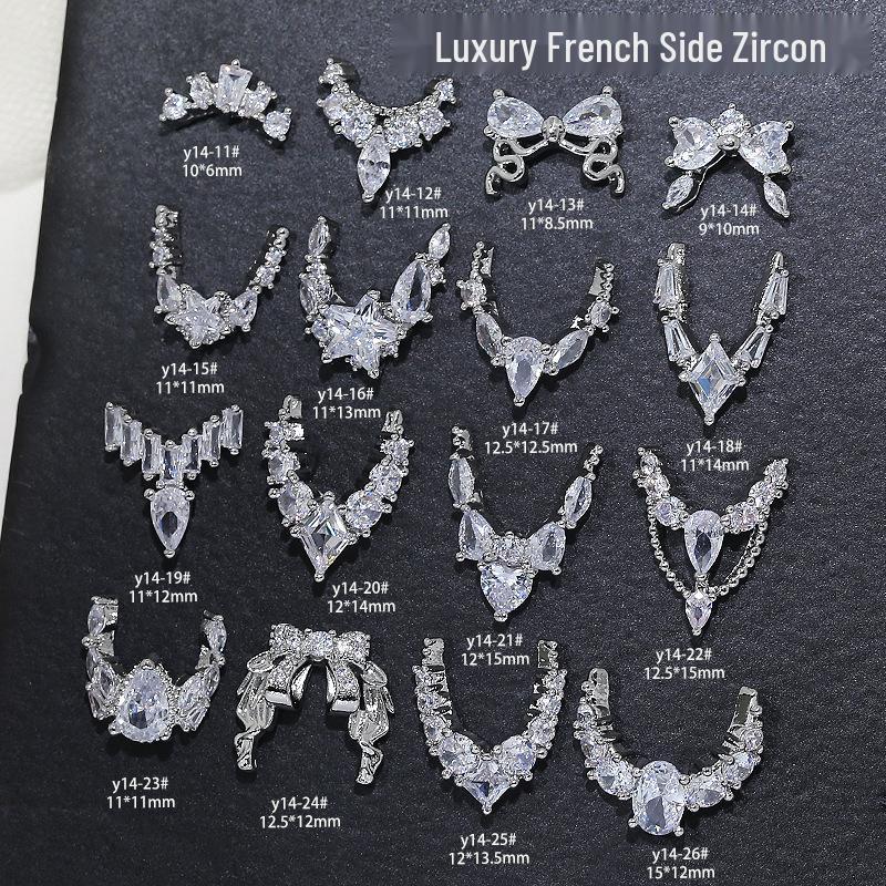 Elegant 3D French Crescent Zircon Nail Art with Star Design