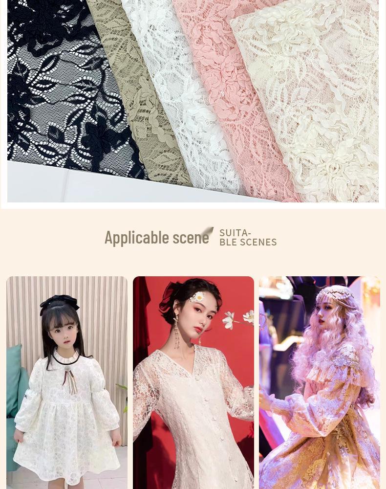 Pink Lace Fabric Roll with 3D Flower, Bead, and Sequin Embroidery for Children's Clothing Accessories