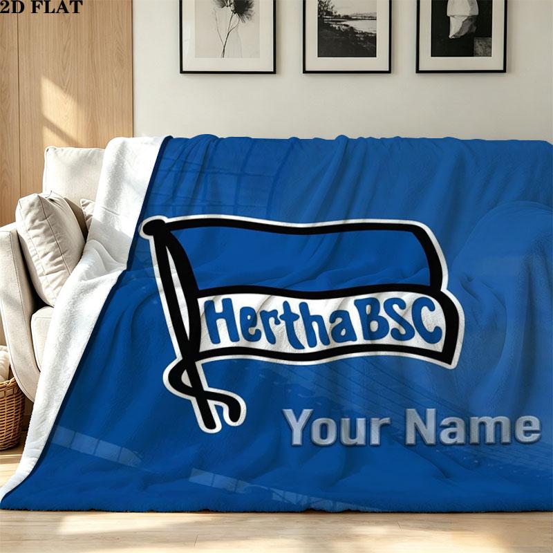 1PC Hertha BSC Custom Name Patterned Flannel Blanket Suitable For All Seasons for Home Decor Warmth and Comfort Gifts Holiday Present