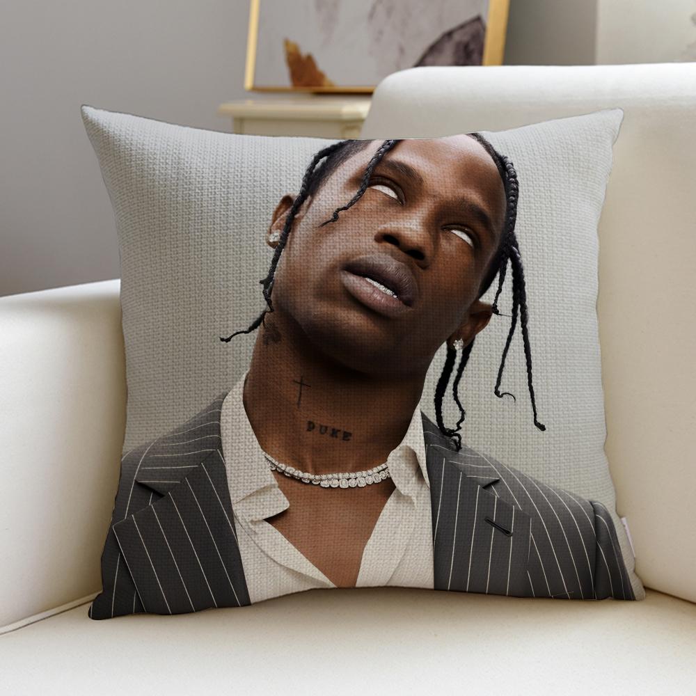 HipHop TTravis ScottS Cushion Cover Breathable and skinfriendly linen pillowcase square removable and washable cushion