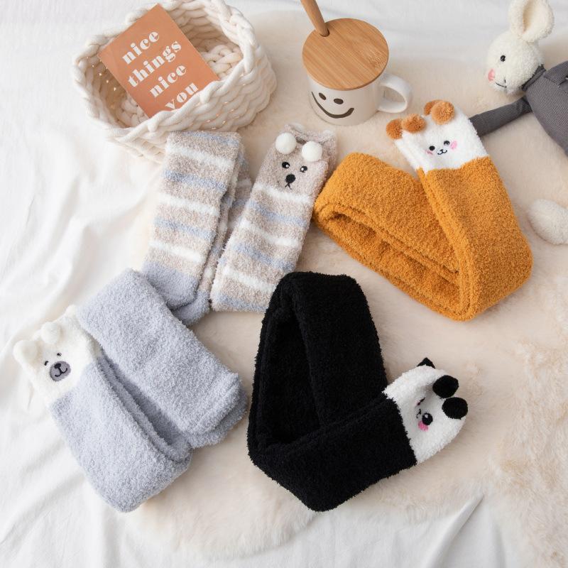 Japanese Cute High Knee Socks Children Coral Fleece Autumn And Winter Thickened Ins Home Confinement Socks Sleep Stockings