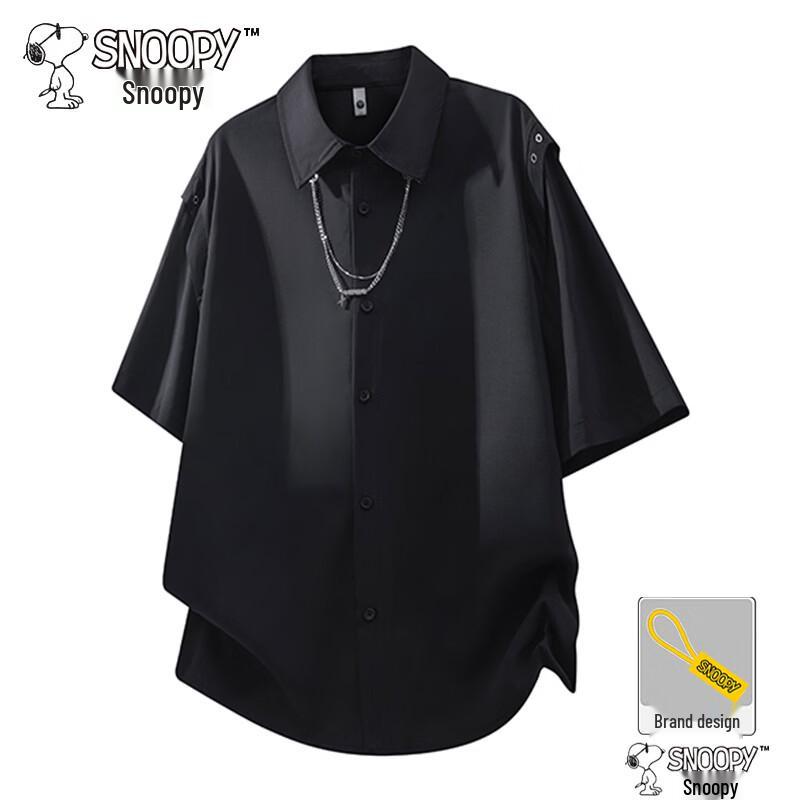 Snoopy Men s Ice Silk Short Sleeve Casual Shirt 2XL чёрный