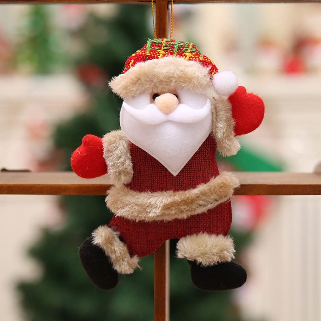 4pcs Christmas Tree Ornaments Plush Hanging Ornaments Decorations Santa Snowman Elk Bear for Kids Room Window Pendant Party