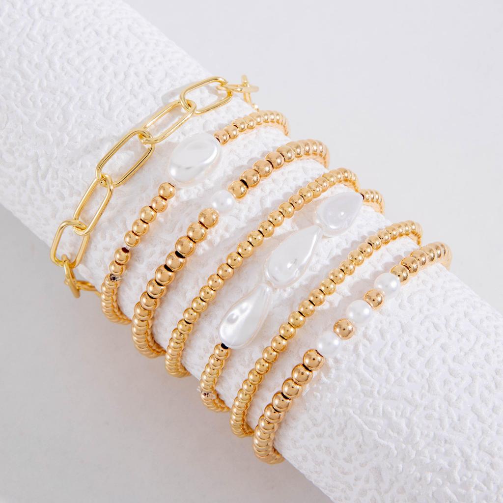 7PCS Fashion Versatile Bead Round Bead Chain Stacked Bracelet for Women's Jewelry with a Unique Design and Metal Style Bracelet Set