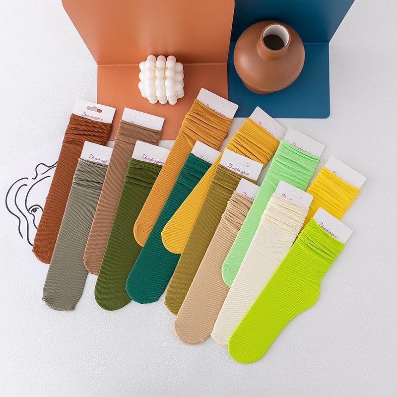 Women Girls Spring Summer Thin Loose Tube Socks Solid Color Black White Red Purple Green Yellow Velvet Breathable Long Socks