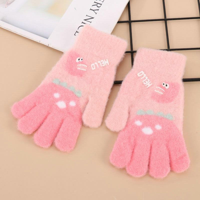 Rękawiczki dla niemowląt Zimowe dziecięce grube wełniane rękawiczki Rękawiczki z dzianiny z kreskówkowym krokodylem