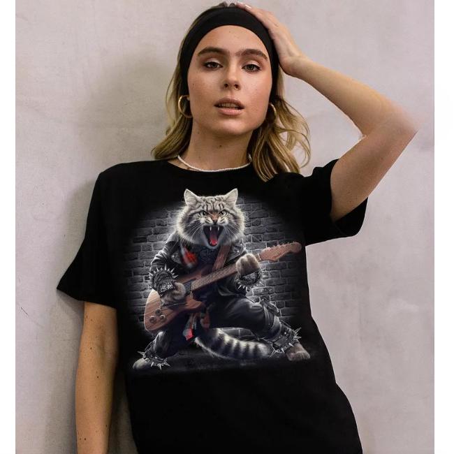 Top de vară cu gât rotund și imprimeu 3D cu pisică, tricouri de damă la modă și casual cu mânecă scurtă