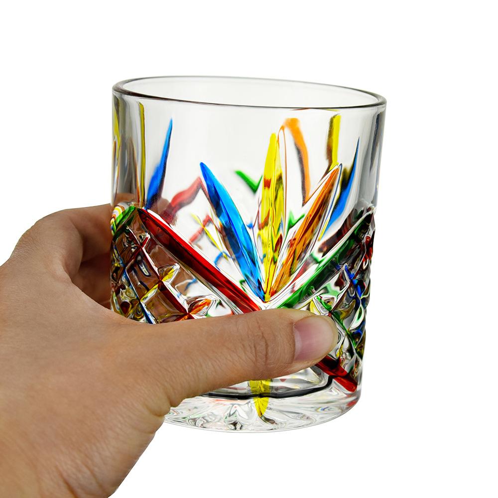 Whiskey Glasses with Colorful Painting, Scotch Whisky, Bourbon, Cocktails, RUM, Durable Whiskey Glasses