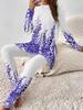 Crew neck long-sleeved set slim-fitting sports retro pattern printed slim-fitting yoga trousers set