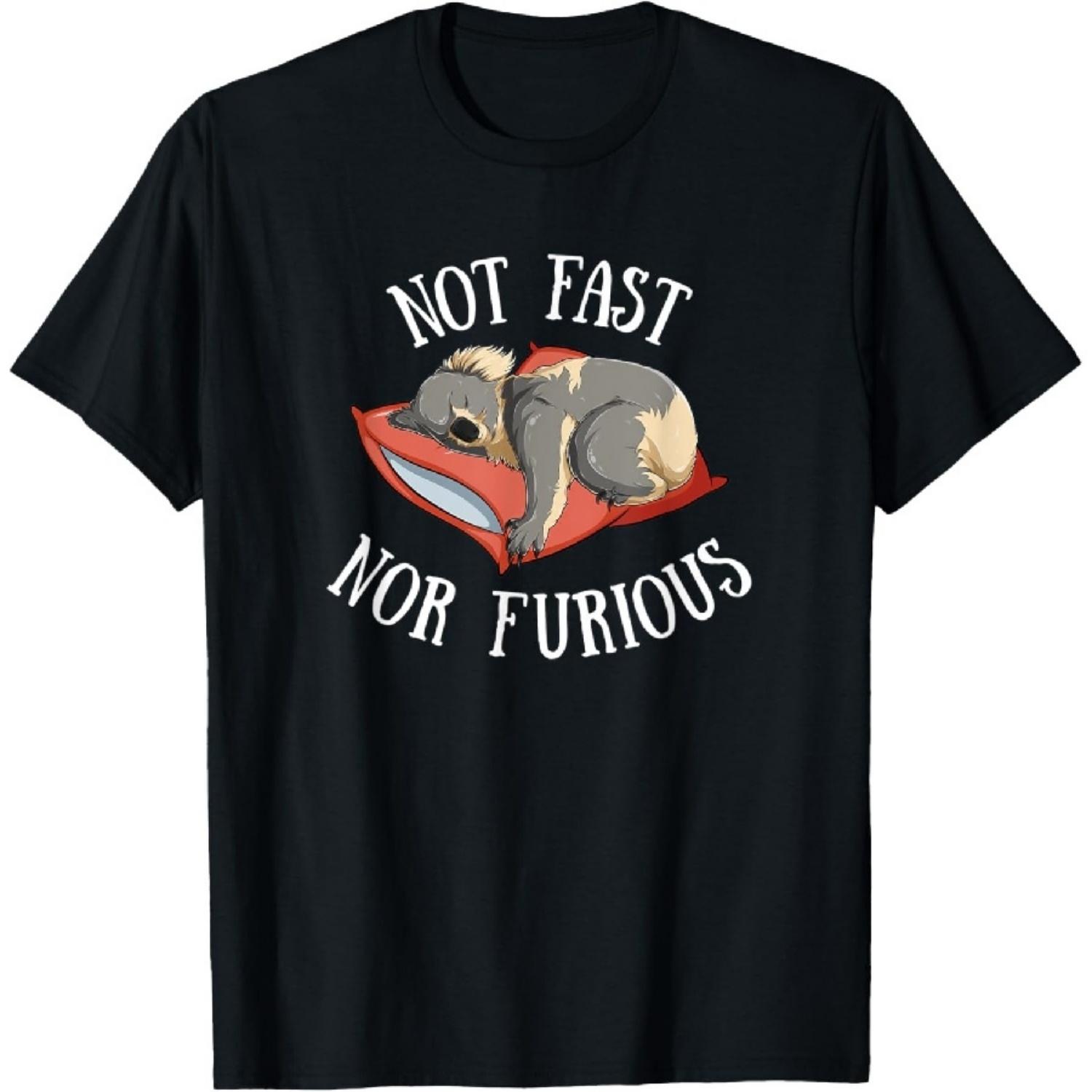 Koala Bear Not Fast Nor Furious Funny Sleeping Tired Slogan T-Shirt XXXXXL чёрный