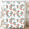Delightful Floral Shower Curtain Set Modern Bathroom Decor with White Base + 12 Hooks in Green Leaves Orange Blossoms Design