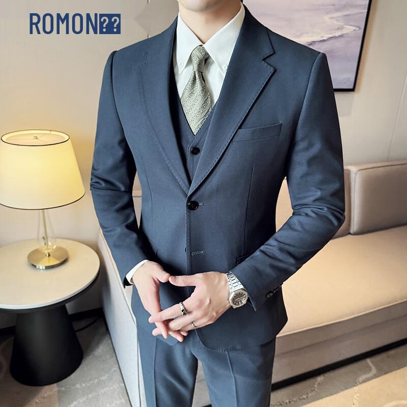 ROMON Men's Wool Blend Business Suit Set