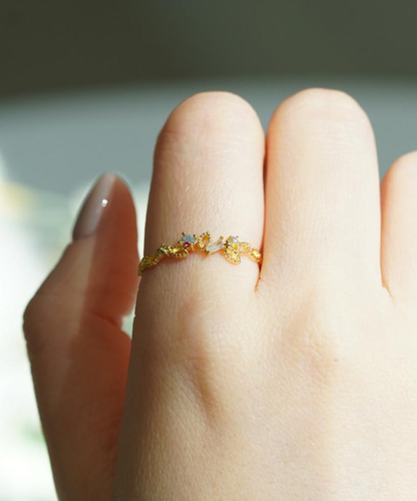 Alleun Silver 925 Layered Gemstone Cubic Flower Ring