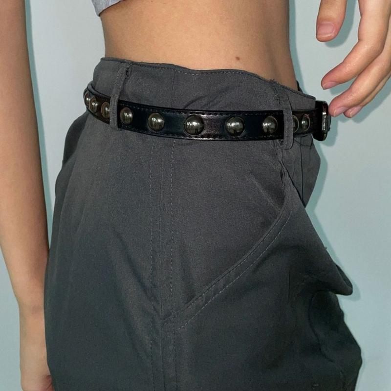 PU Leather Waist Belt with Pin Buckle Harajuku Rivet Waist Belt Woman Girls Jeans Dresses Skirt Coat Thin Waistband