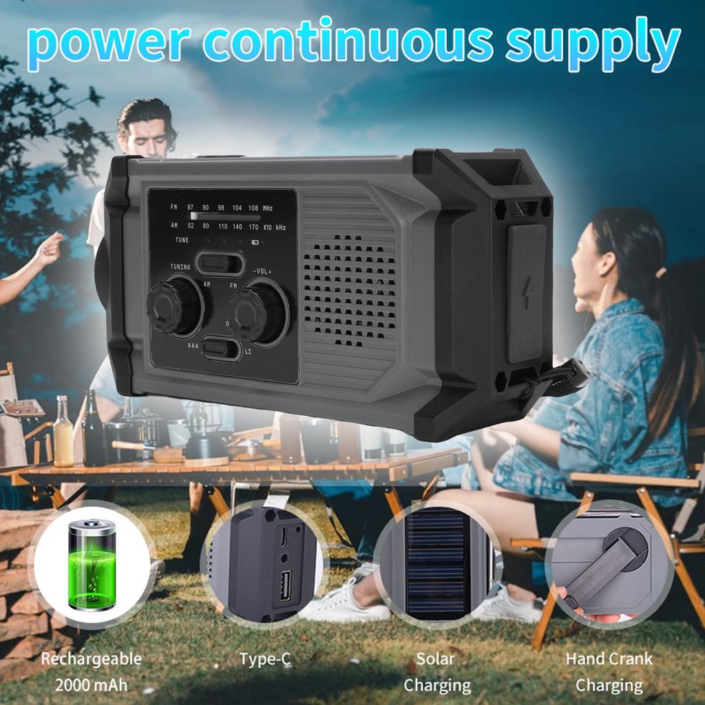 Solar Hand Crank Radio Multi Functional IPX4 Water Proof Emergency AM Frequency Modulation Radio with LED Flashlight