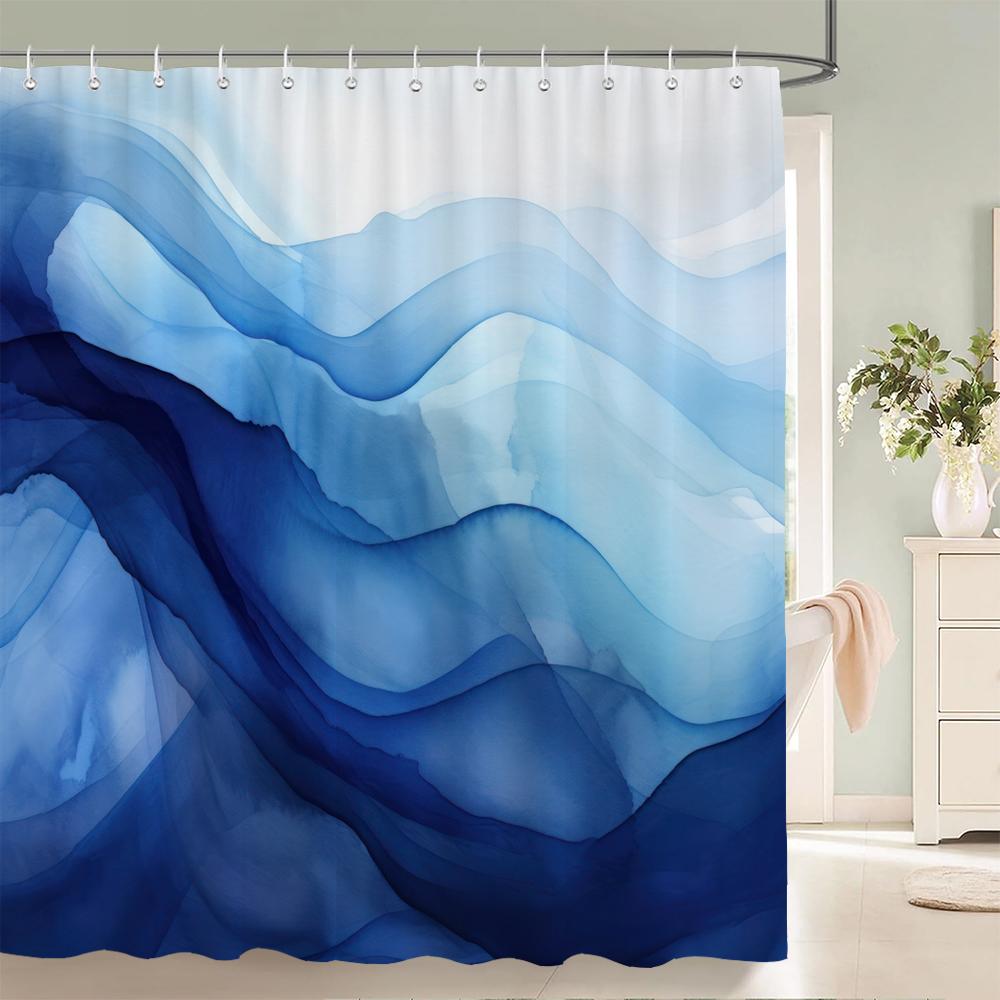 1 Pc Blue Art Abstract Pattern Shower Curtain Home Bathroom Decoration Printing Polyester Fabric Bath Curtains With Hooks