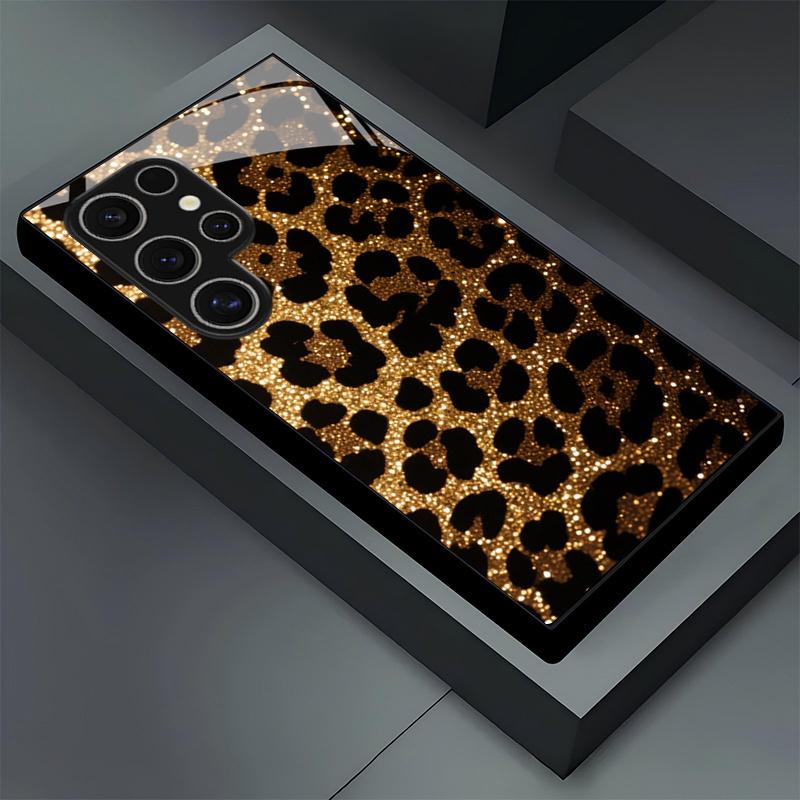 Leopard print design tempered glass phone case suitable for Samsung Galaxy S26 S25 S24 S23 S22 S21 S20 FE Ultra Plus anti drop