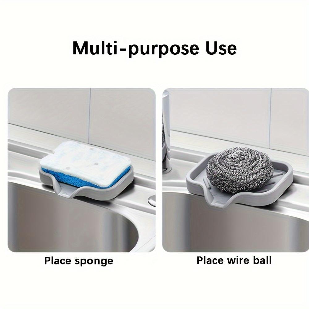1pc Silicone Soap Dish with Automatic Drainage Tray for Kitchen Bathroom Sink Multi-purpose Dry Mat, Non-slip Sponge Rack, Soap Saver Mat