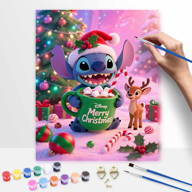 Disney Christmas Stitch Oil Painting Hand Painting Coloring Painting Handmade Diy Home Decoration Gift