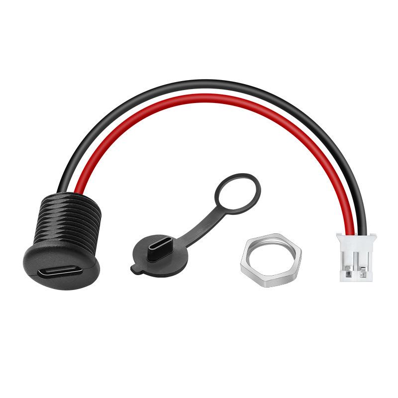 Type-C Female Socket with Dust Cap to 2.0 Terminal 1007 24AWG Waterproof Power Cable