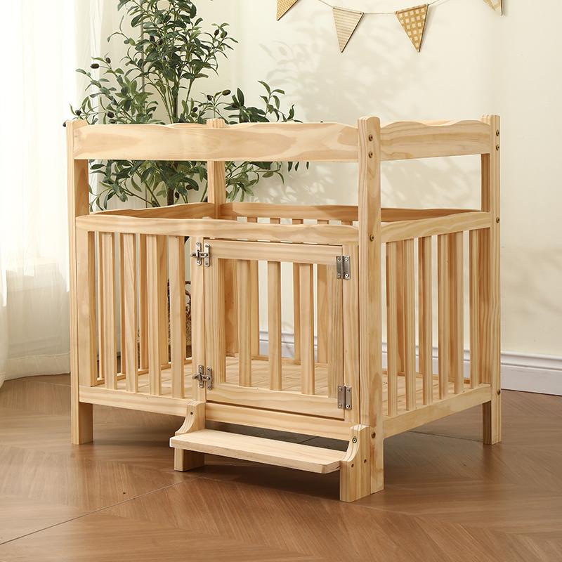 Solid Wood Pet Bed for Medium and Small Dogs Multi-Functional Indoor Dog House Natural Dog Kennel Sleeping Cot with With Steps