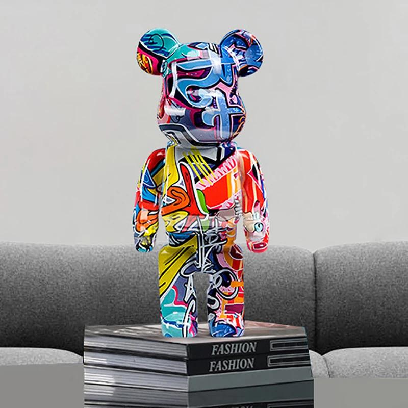 27cm/10Inches Graffiti Bear Figurine Home Decor Animal Abstract Ornament Storage Money Jar Modern Room Sculpture Table Decor