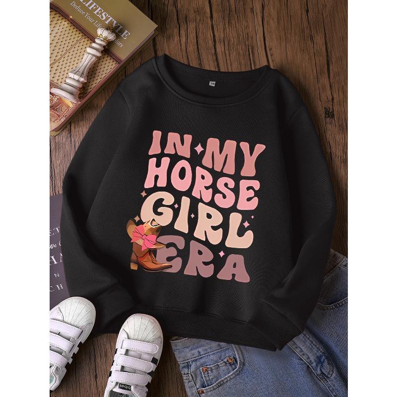 Girls' Stylish Round-Neck Sweatshirt, Casual Print Top