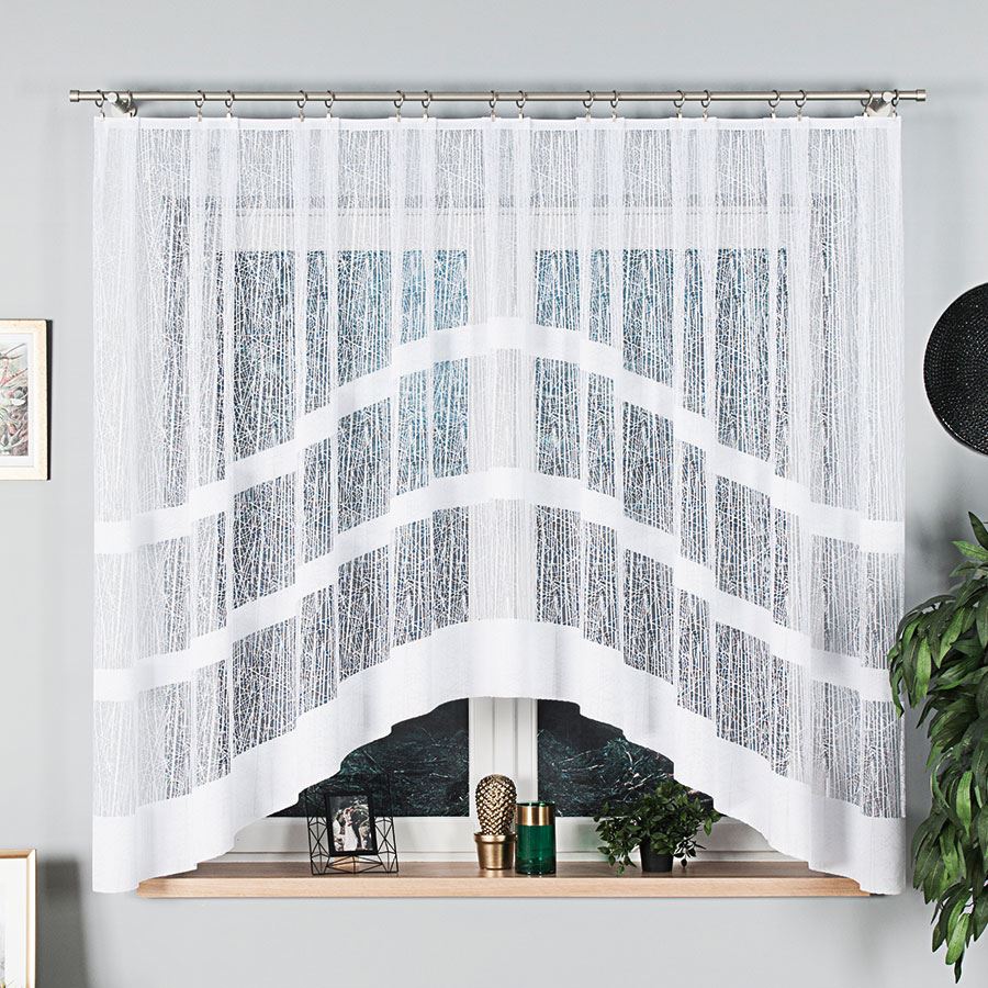 Wiktoria - Ready-made Jacquard Curtain with Bottom Trim - - White