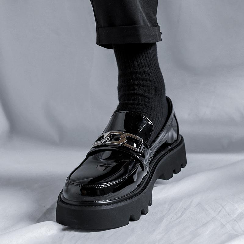 Derby men's leather shoes Gentleman British Style Party Street daily outdoor Trendy youth shoes Classic Black Thick bottomed