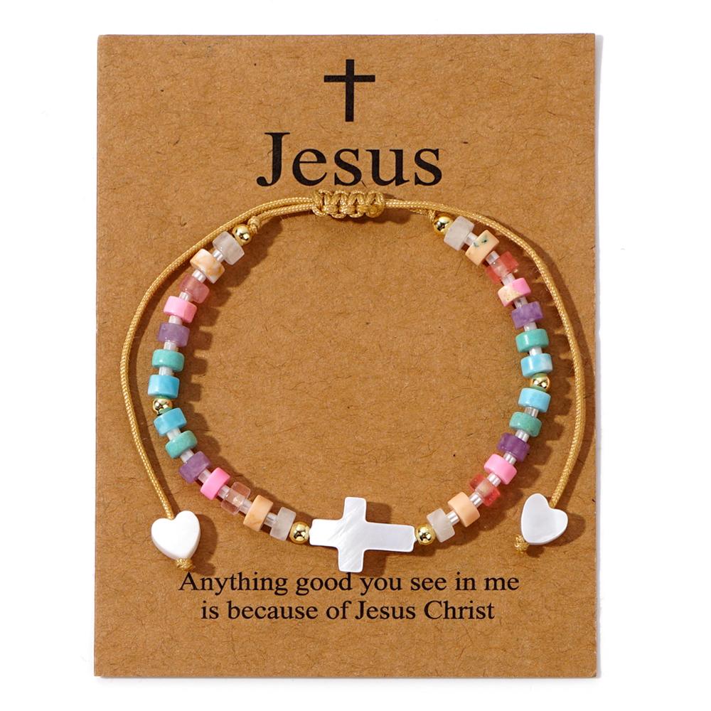 1PC Bohemian women s bracelet with shell cross natural stone bead bracelet and Easter card
